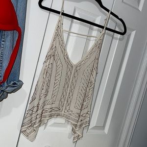 Free People Flowy Top - Cream w/ Rose Beading